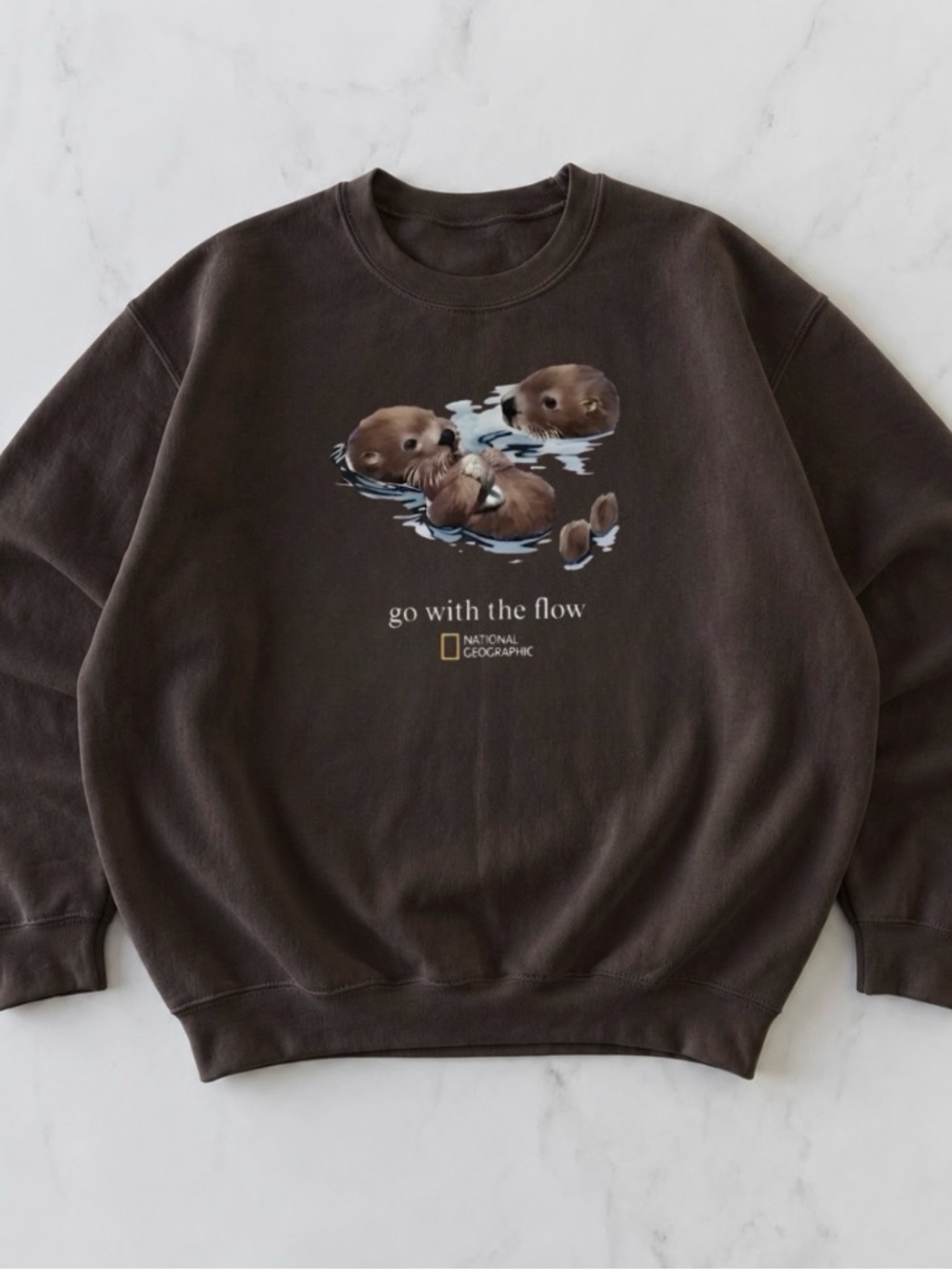 National Geographic Otters 'Go With The Flow' Brown Crewneck Sweater